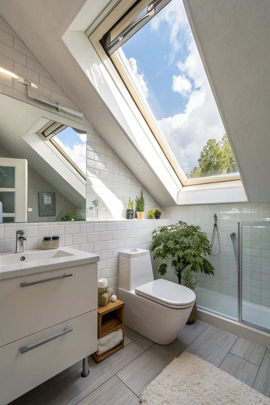 Skylights bring natural light and create an airy atmosphere.