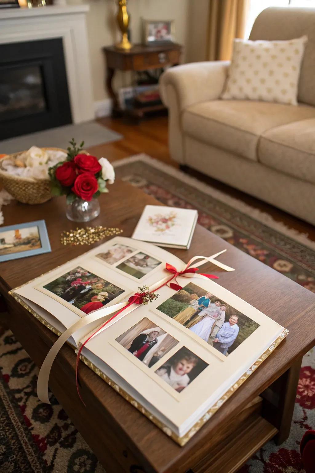 A decorated picture album, capturing and celebrating shared memories.