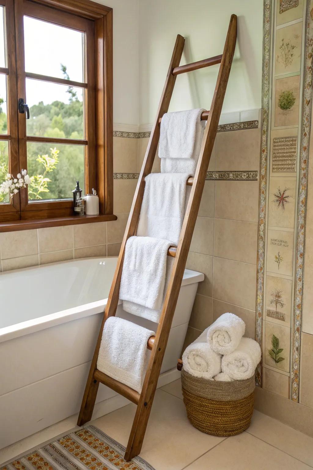 A decorative ladder adding rustic charm to a corner.