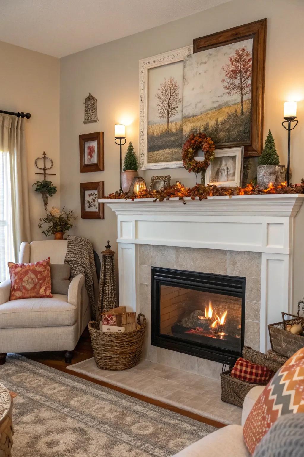 Fireplace mantels provide a focal point and storage.