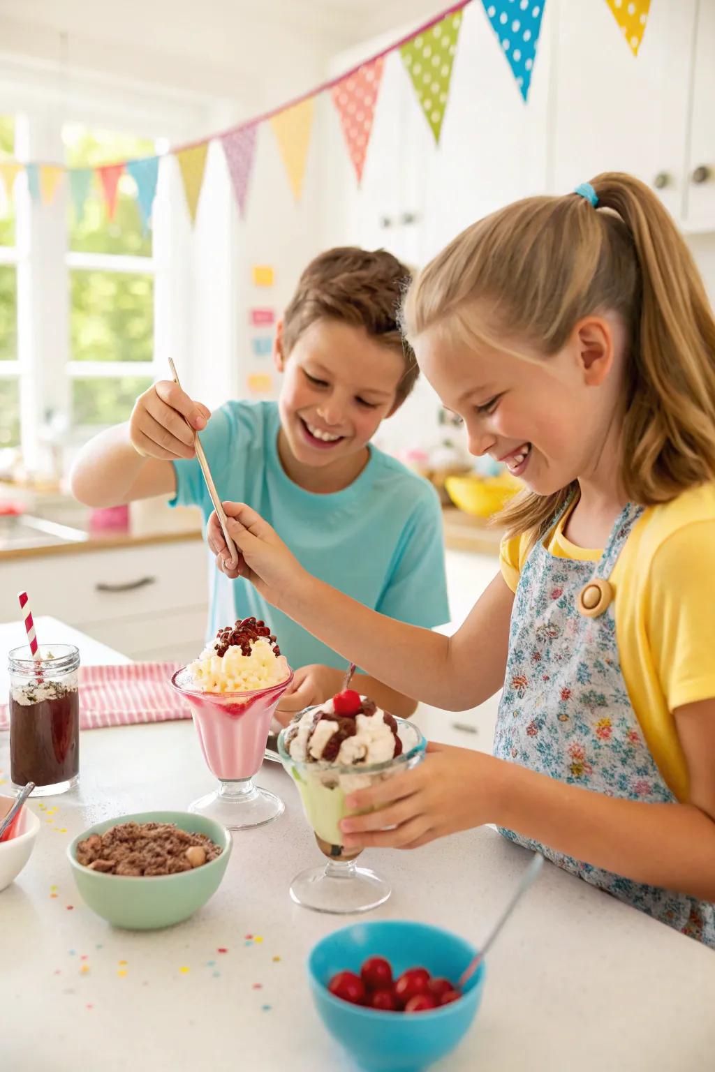 An ice cream sundae bar lets kids indulge their sweet tooth with creative freedom.