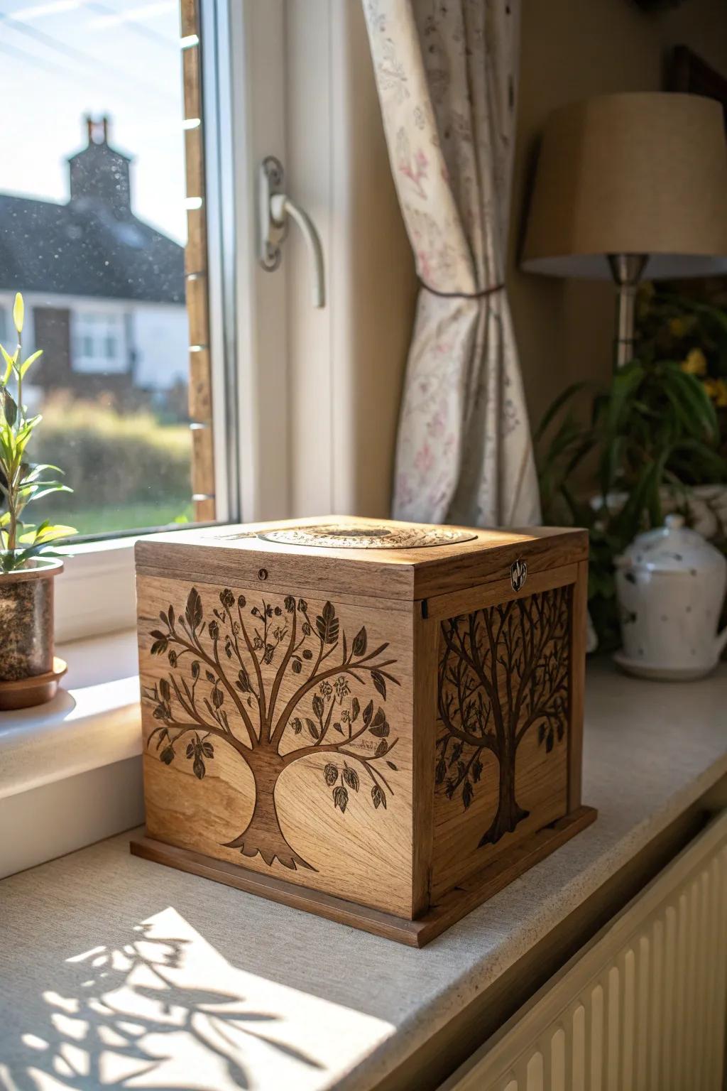 Celebrate family ties with a family tree keepsake box.