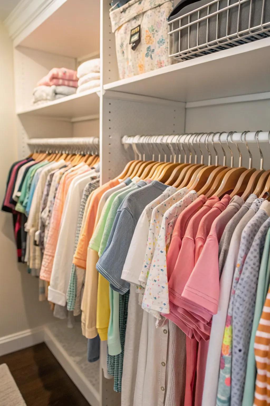 Slim hangers keep the nursery closet organized and spacious.