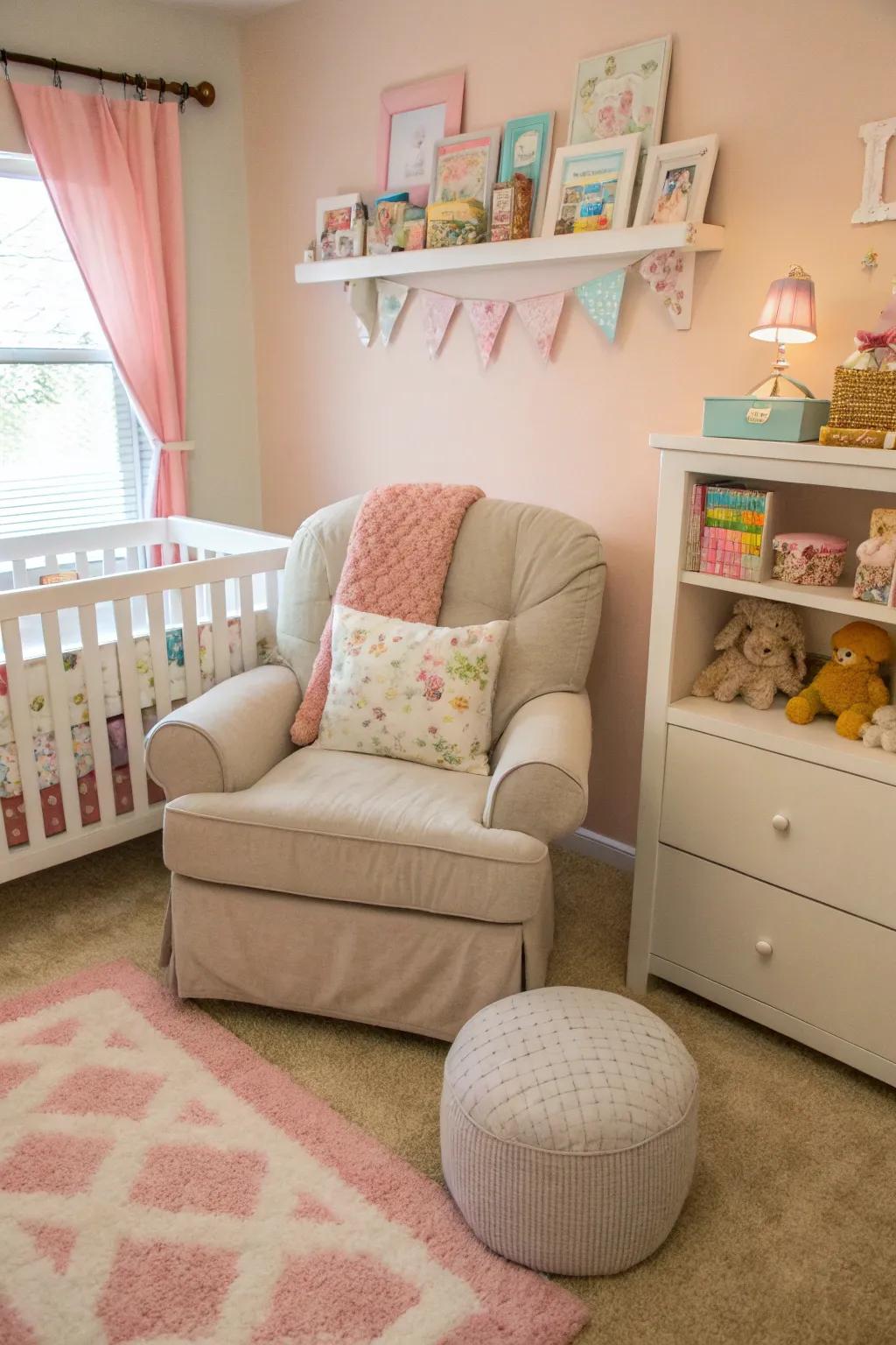 Cozy seating is essential for comfort and bonding in a nursery.