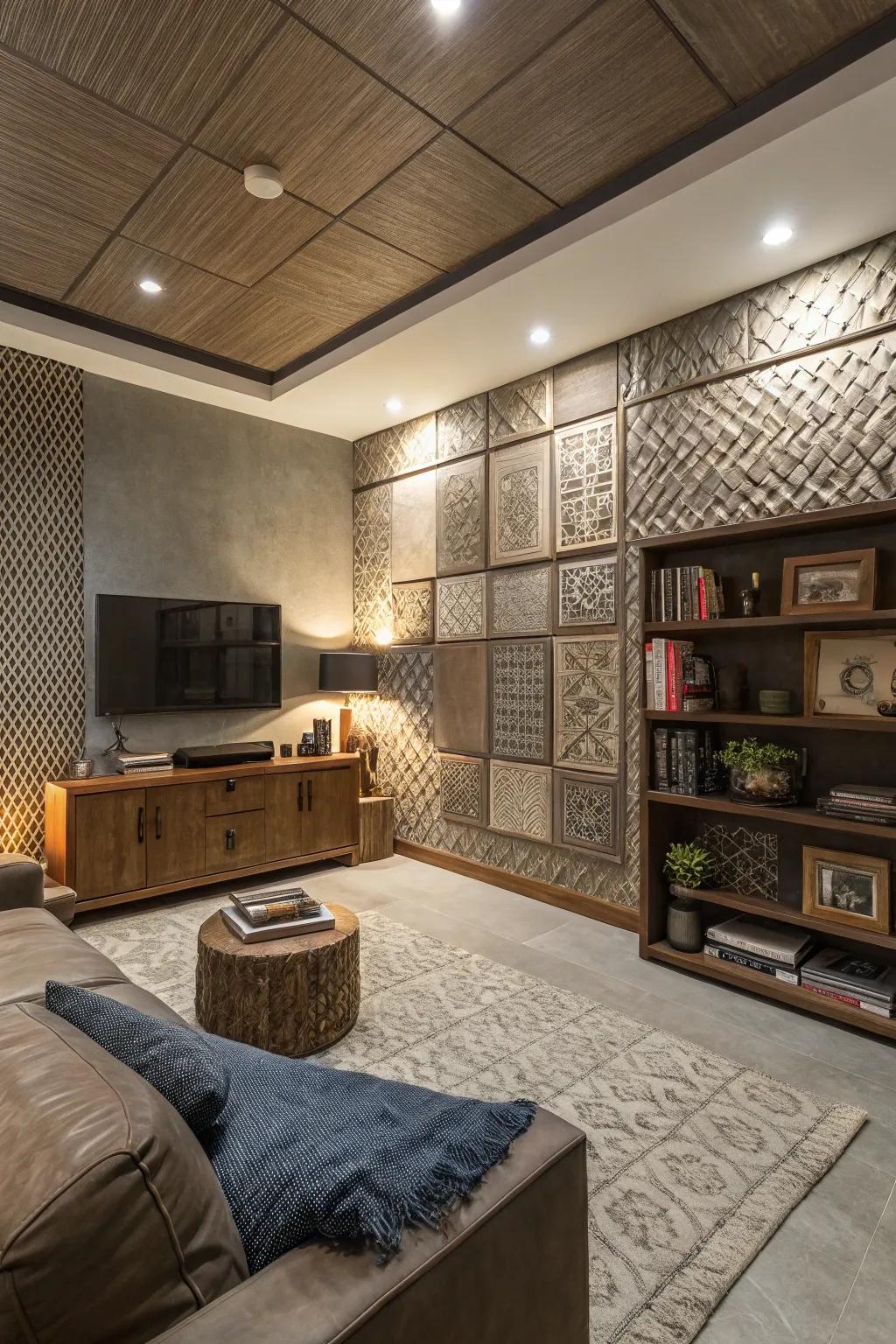 Textured walls add depth and interest to your bachelor pad