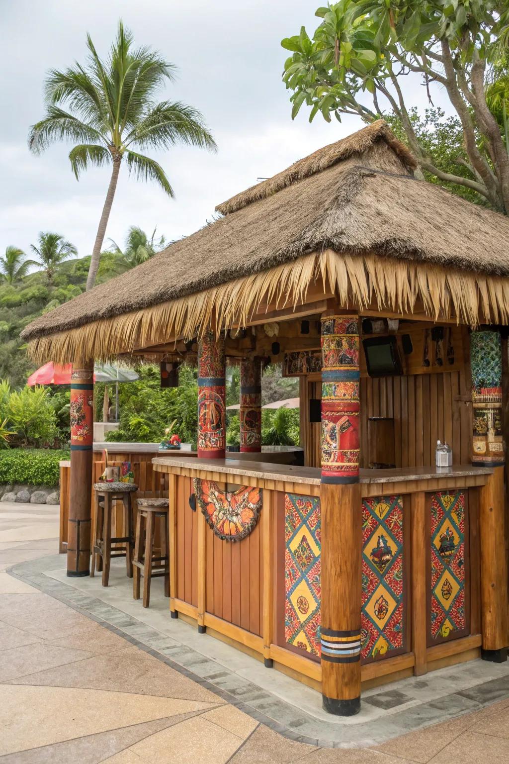 A tiki-themed color palette unifies your hut's design.