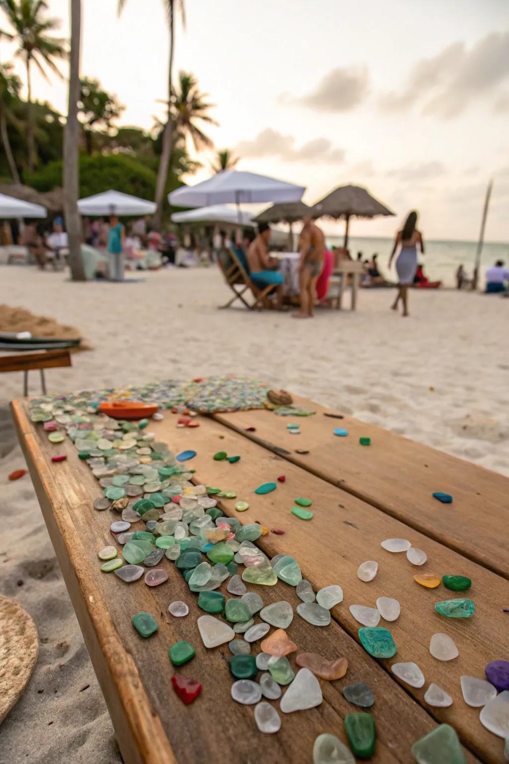 Colorful seaglass pieces adding a touch of ocean elegance.