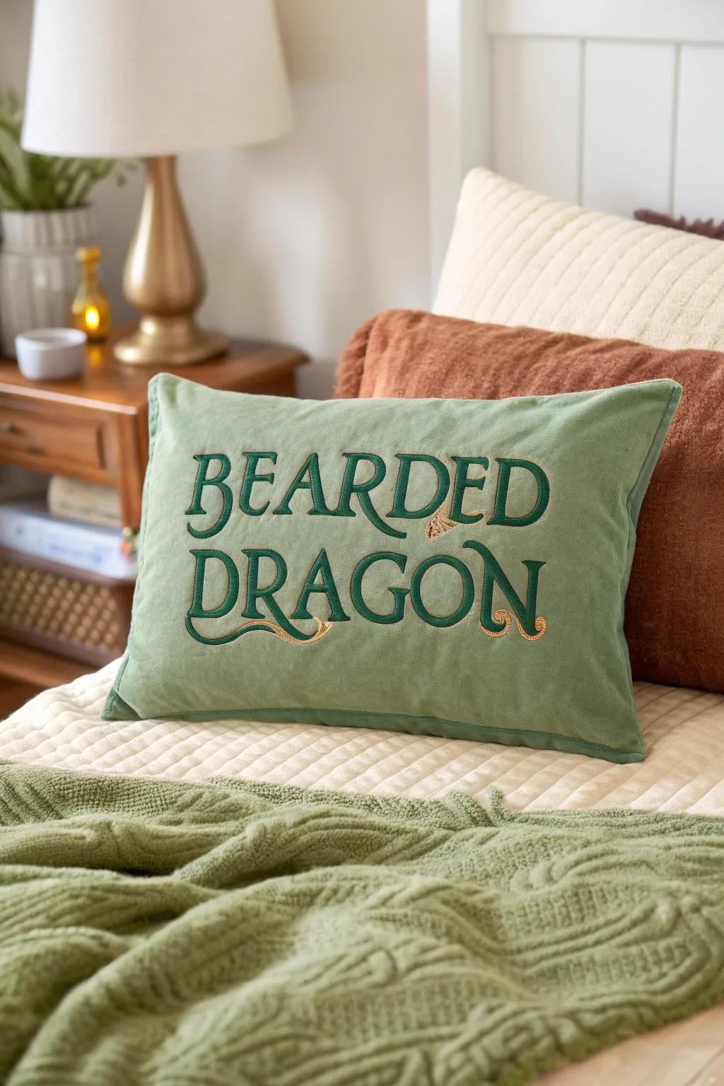 A personalized pet pillow, making your dragon's space uniquely theirs.