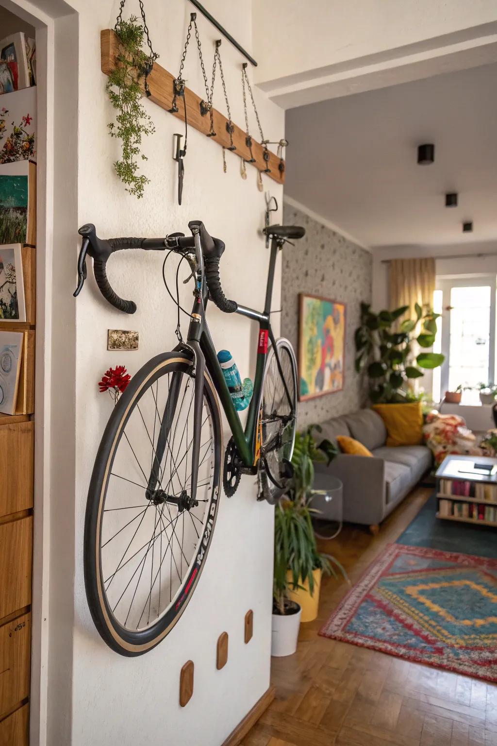 Add a personal touch with DIY bike hooks.