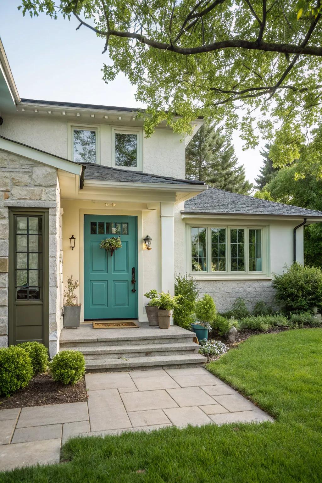 Blue-green doors offer an energetic, cohesive look.