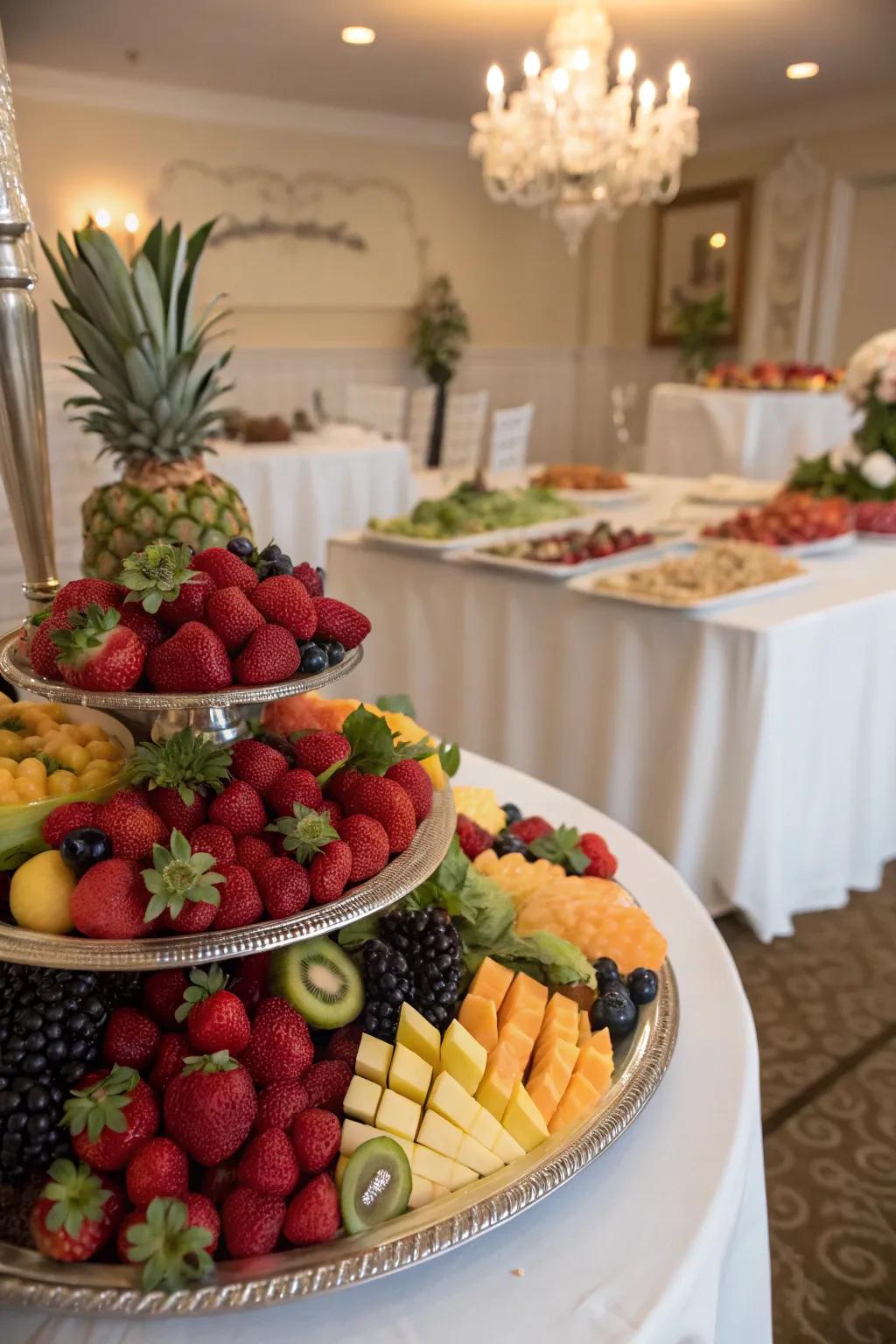 A fresh fruit spread offers a healthy and colorful snack option.