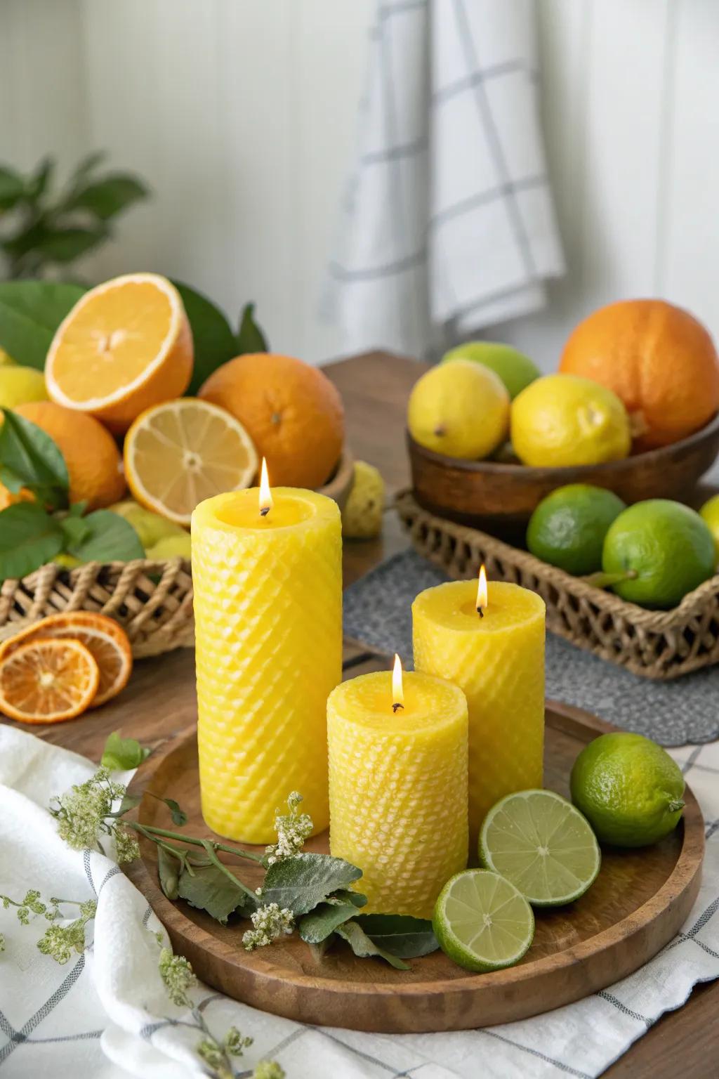 Infuse your space with sunshine through a lemon-inspired candle display.