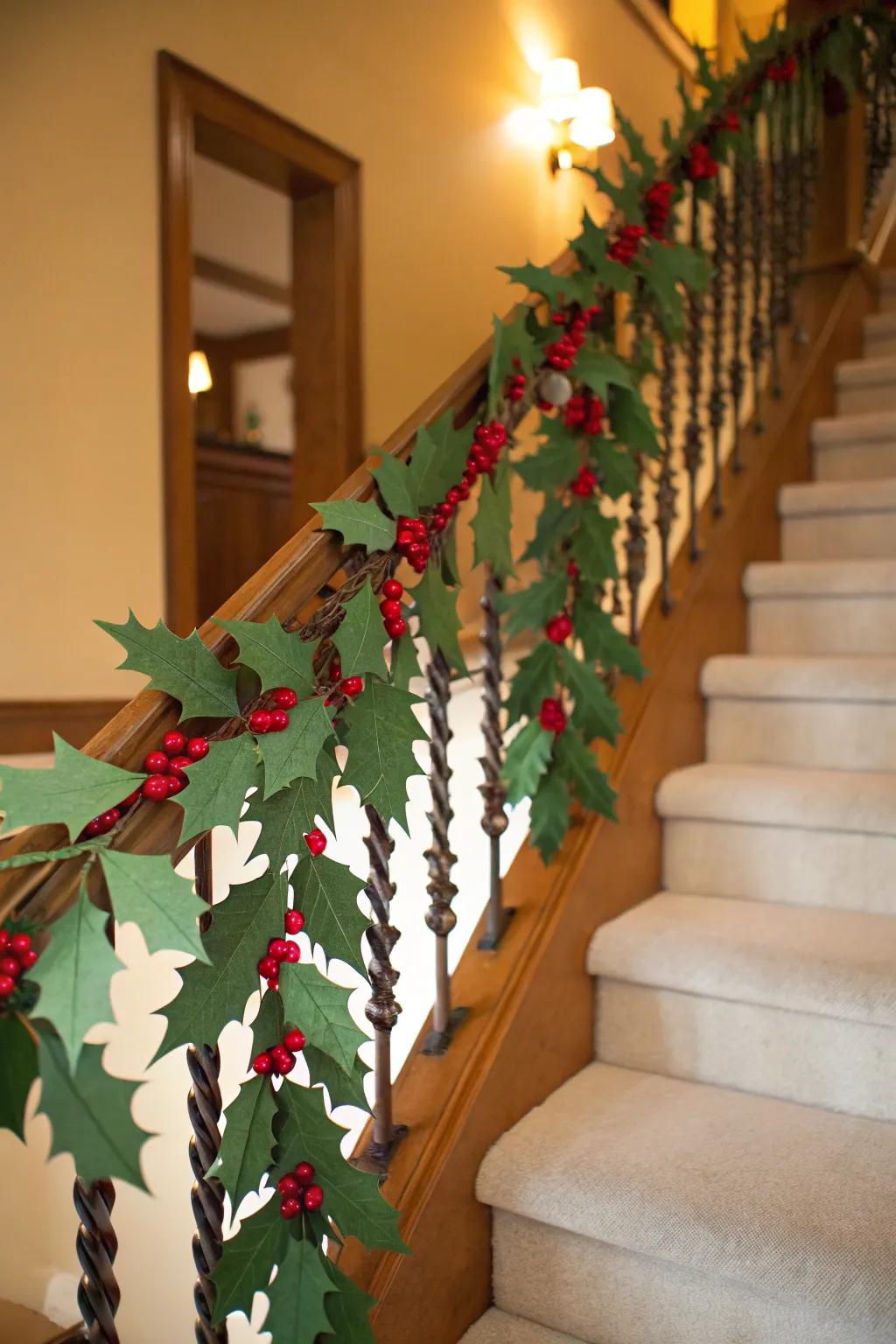 Infuse your home with holiday spirit with a holly garland.