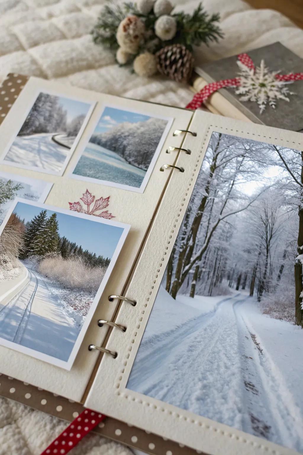 Relive the tranquility of winter walks in your scrapbook.