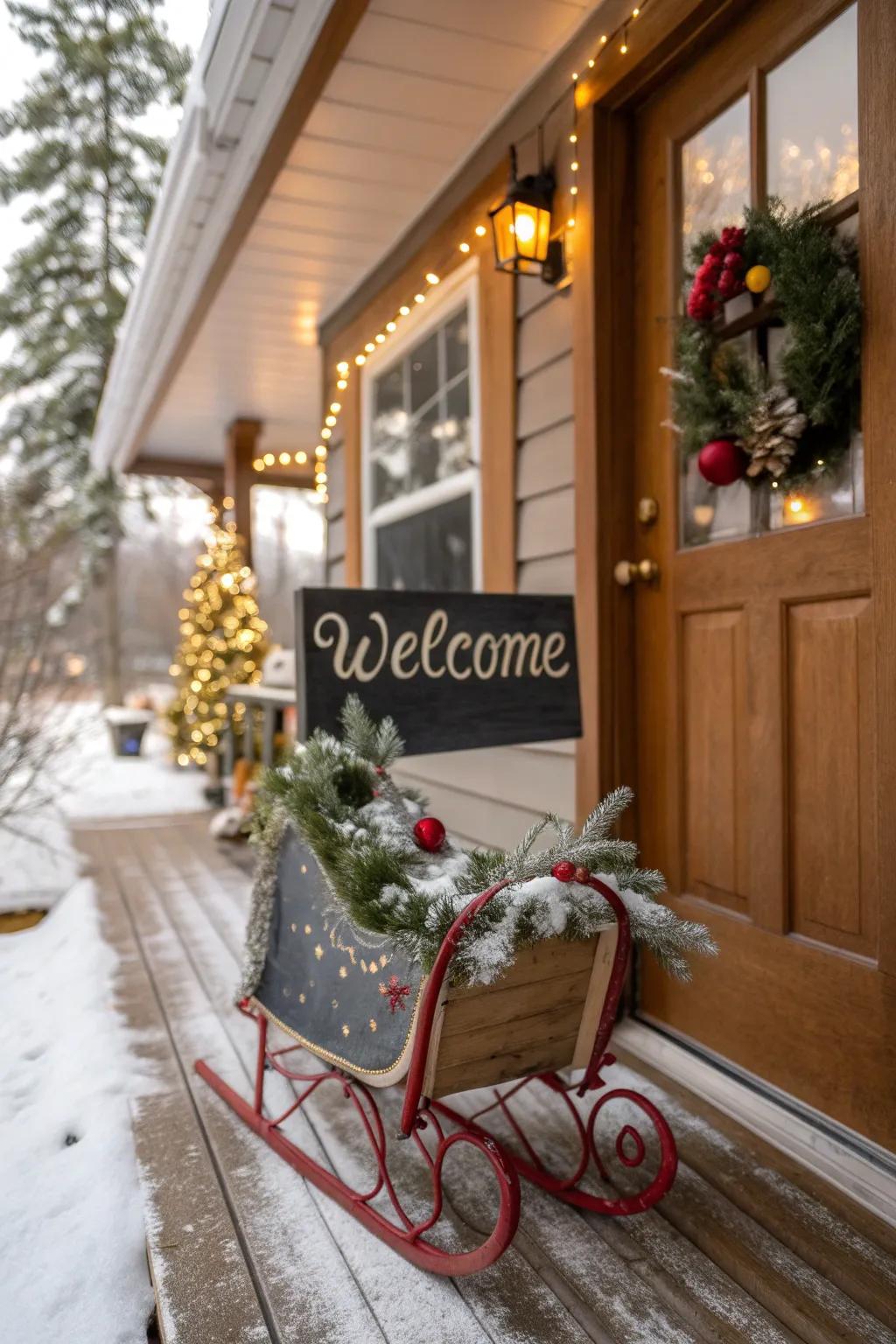 A greetings sign shares holiday warmth.