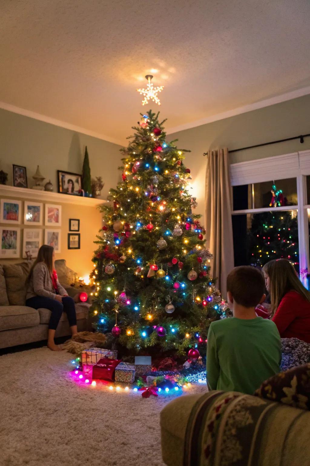 A personalized light show making a Christmas tree the centerpiece of festivities.