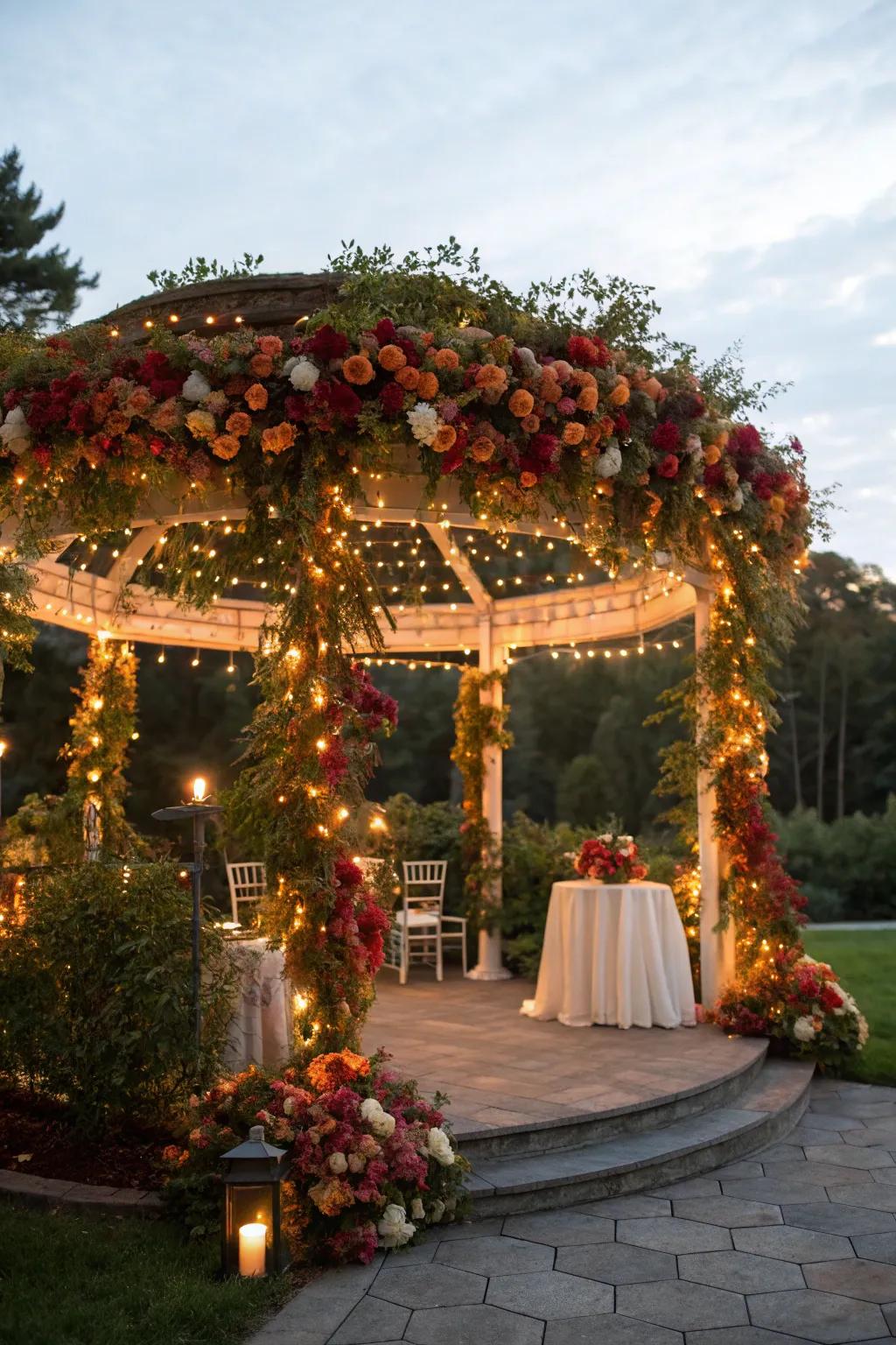 Seasonal decor on a pergola reflects the beauty of changing seasons.