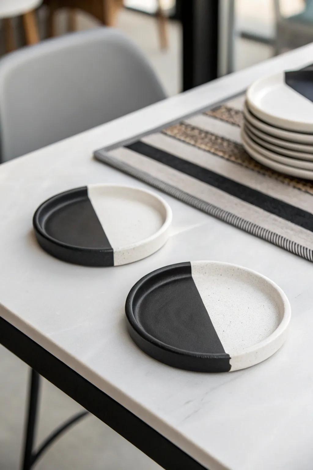 Two-tone coasters offer a modern and stylish addition to any decor.