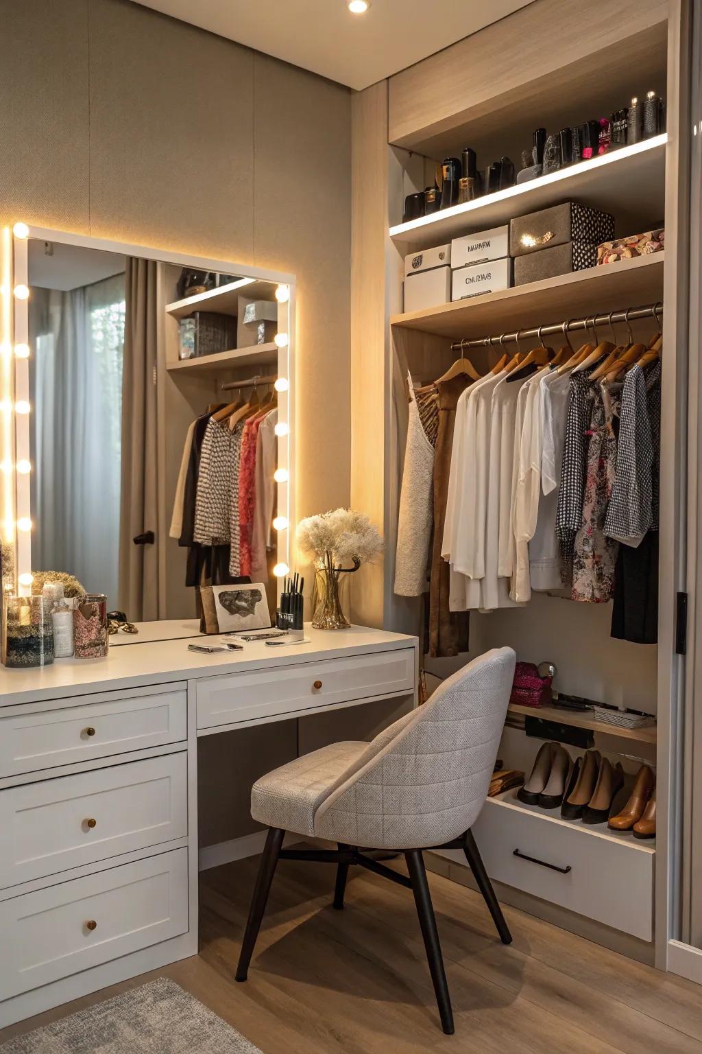 A dressing table adds convenience and a touch of luxury to your closet space.