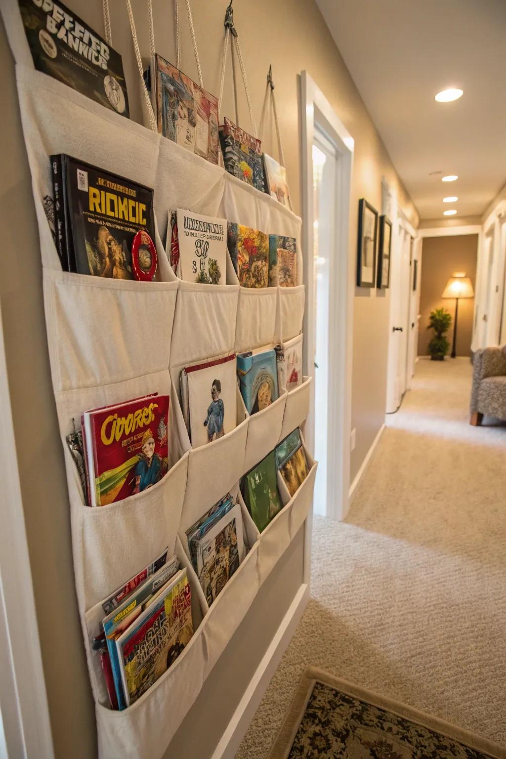 Hanging organizers keep comics accessible and stylish.