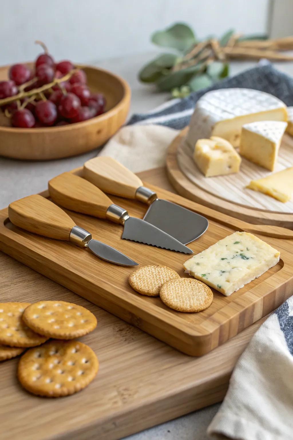 An eco-friendly cheese knife set that complements any cheese board.