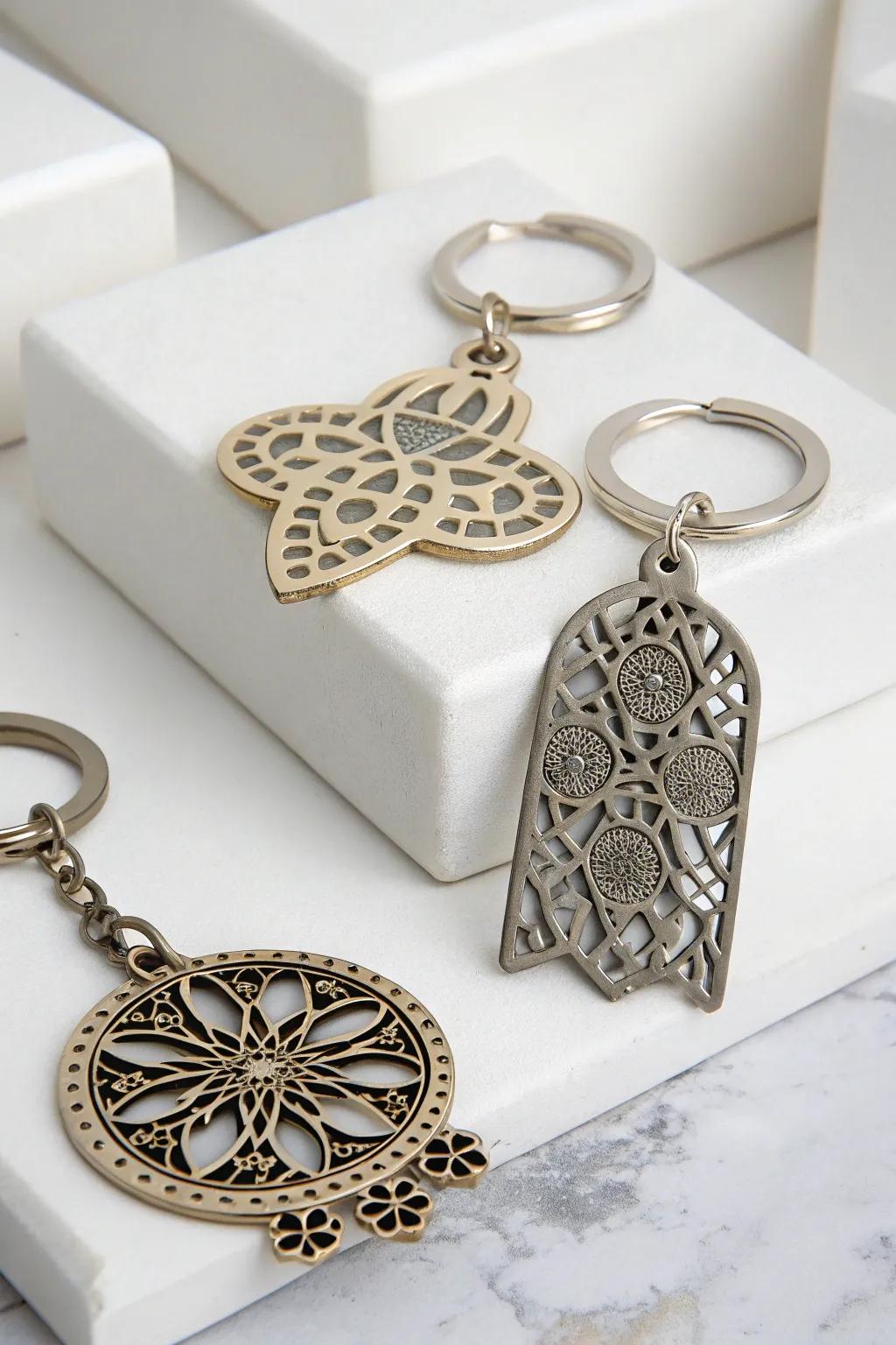 Metal cutout keychains: intricate designs with a personal touch.