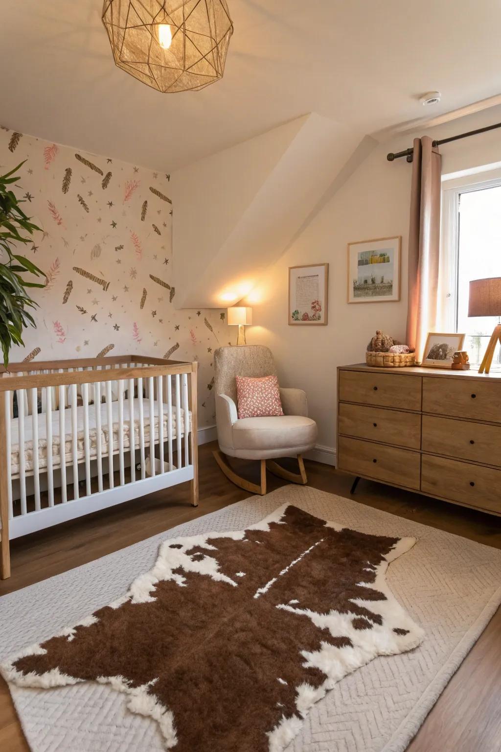 Cowhide adds texture and warmth to nurseries.