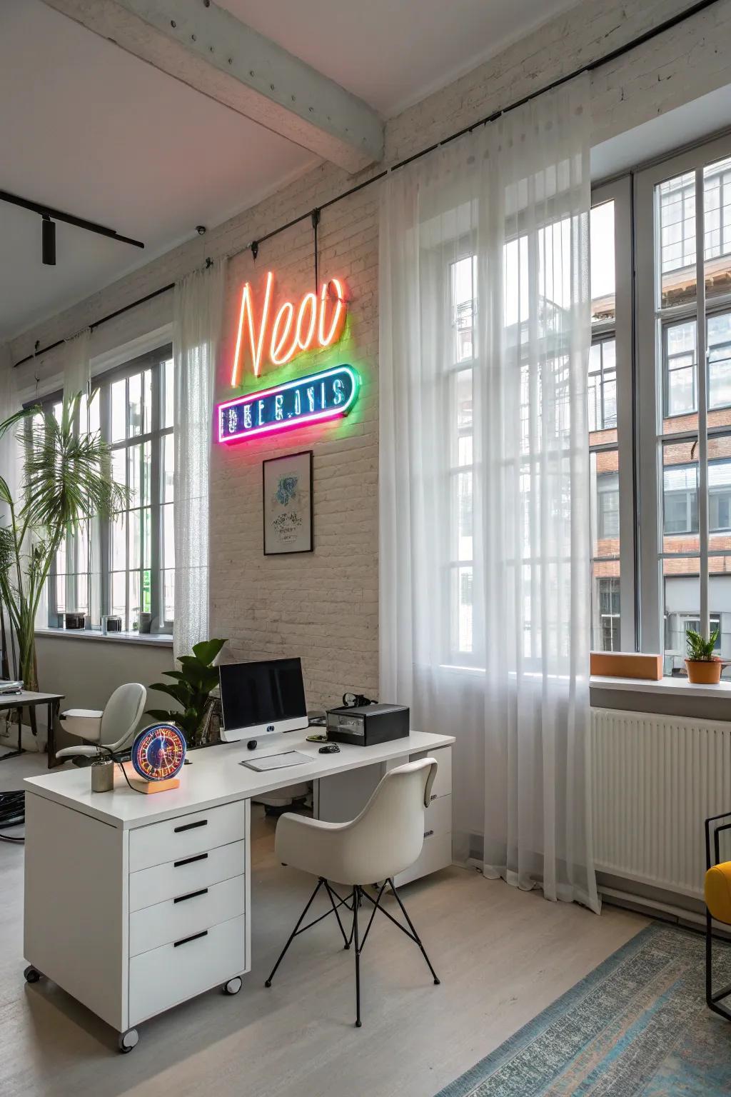 LED neon signs that add modern flair and vibrancy to the office.