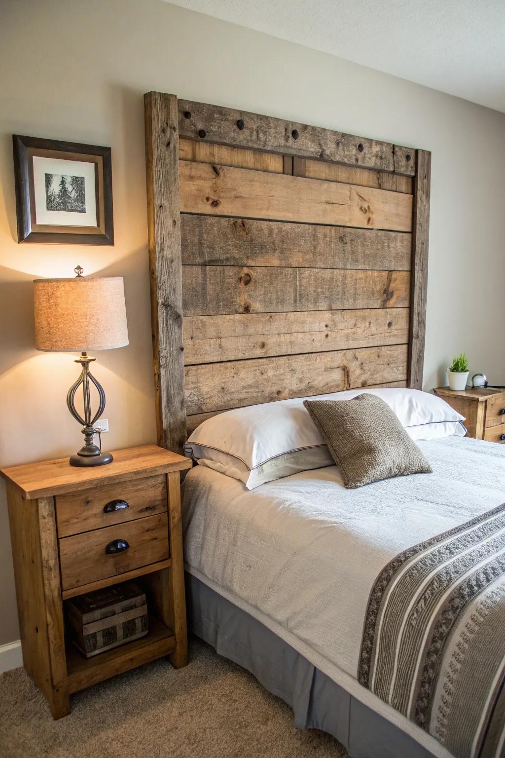 Reclaimed wood adds history and warmth to headboards.