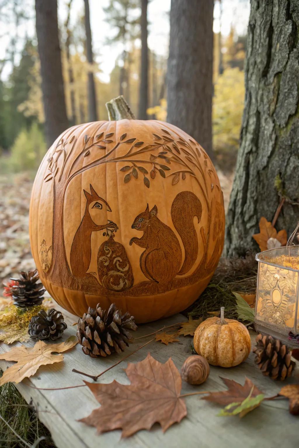 A forest friends pumpkin brings woodland whimsy to your decor.