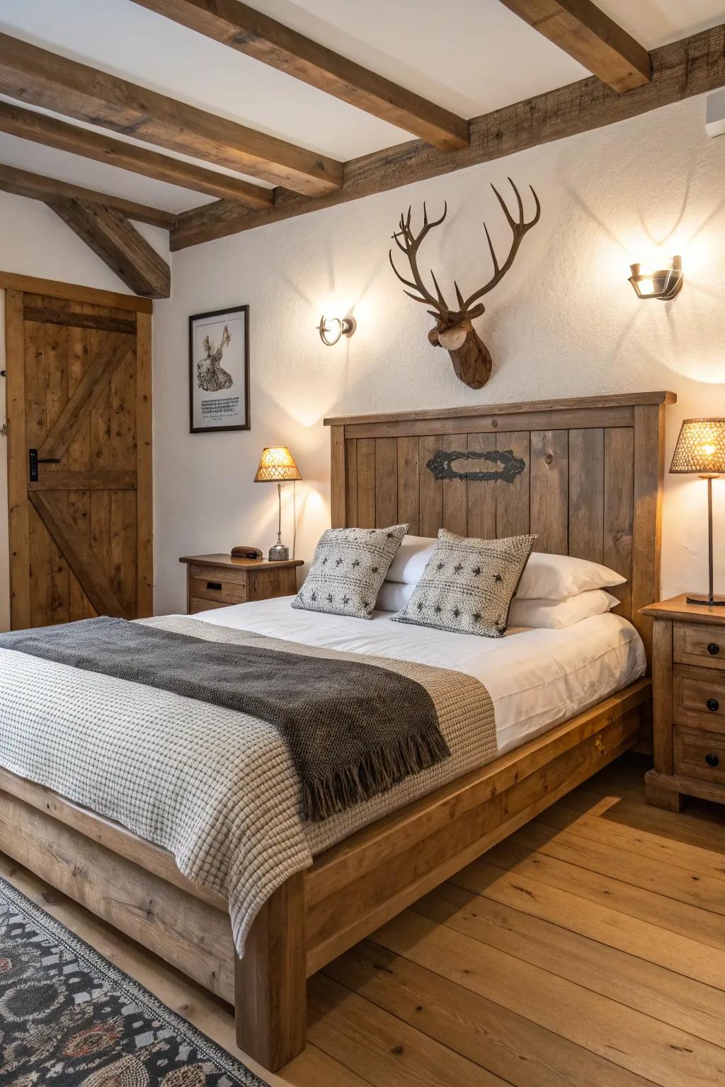 Introduce woodland charm with antler bed frame accents.