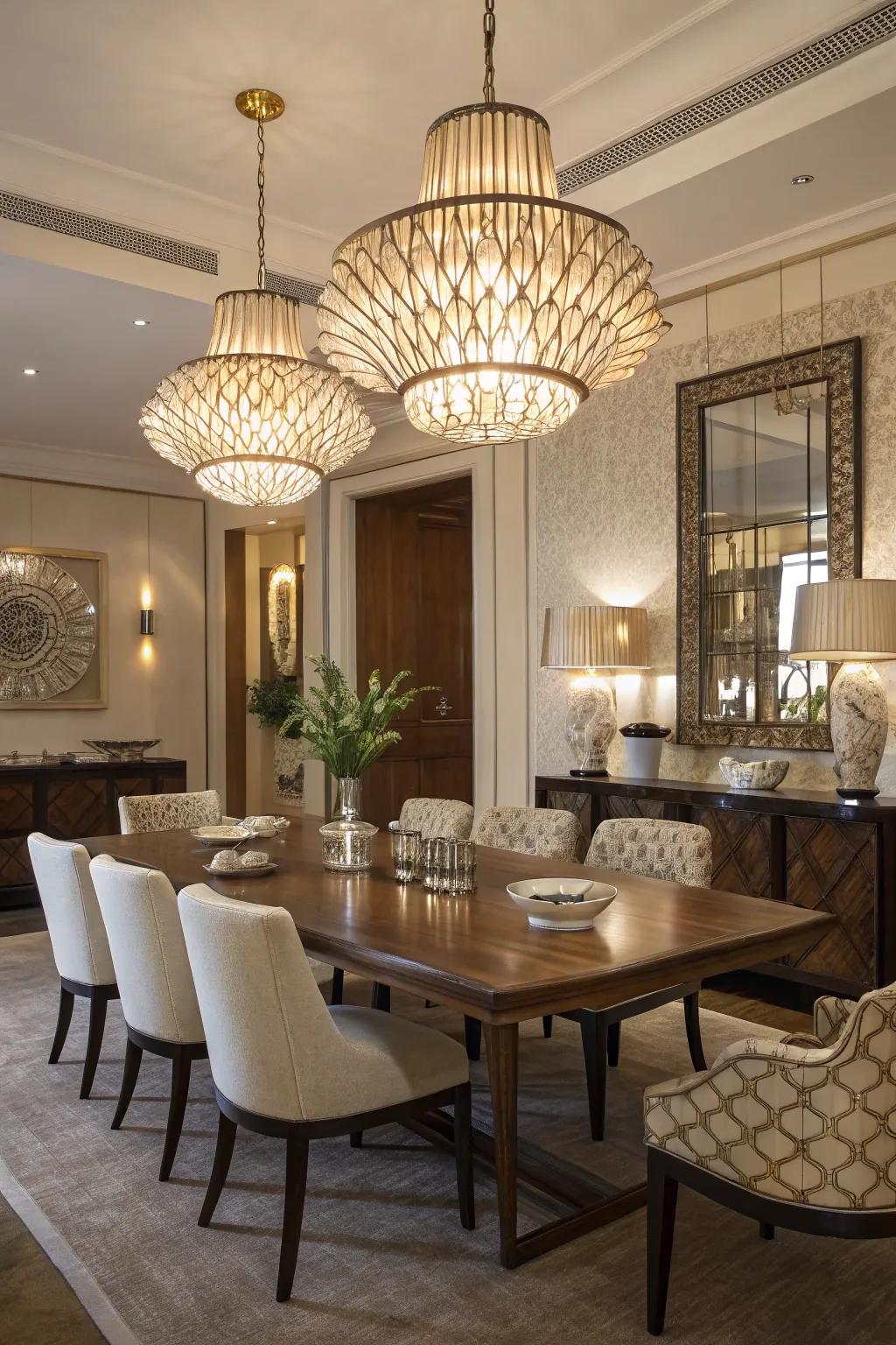 Artistic lighting makes a bold statement in your dining room.