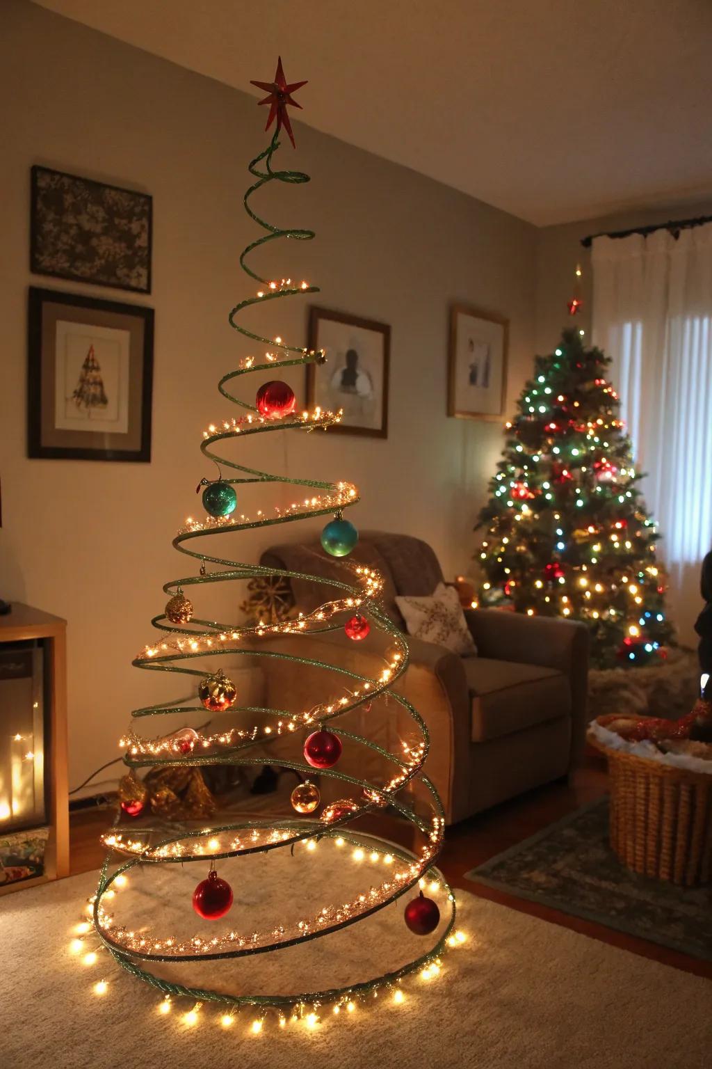 A unique and festive bed spring Christmas tree for the holiday season.