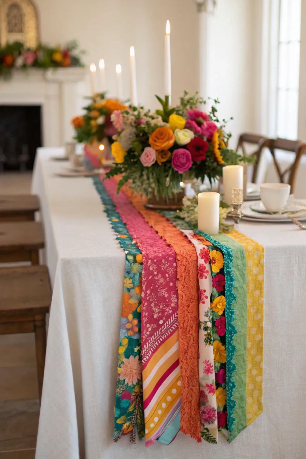 Colorful fabric garland table runner