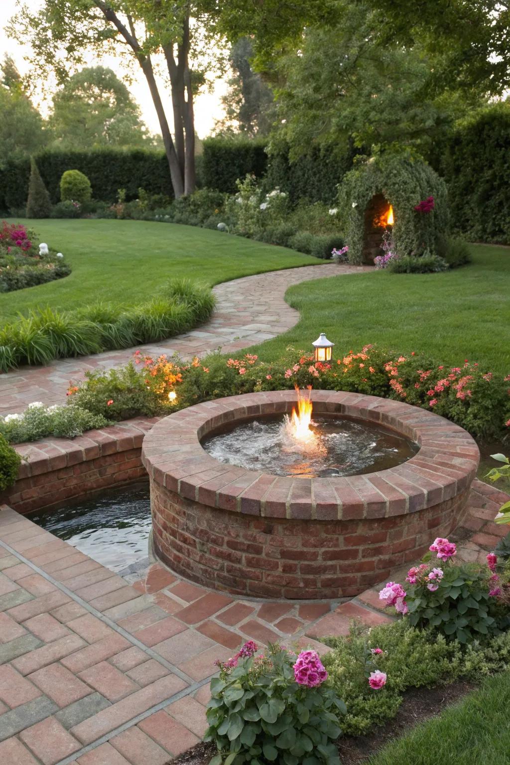 The harmonious blend of fire and water elevates this outdoor oasis.