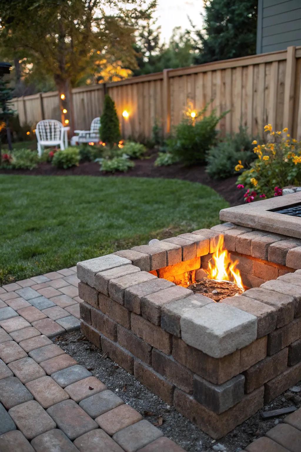 A peekaboo brick fire pit offers playful design and functional airflow.