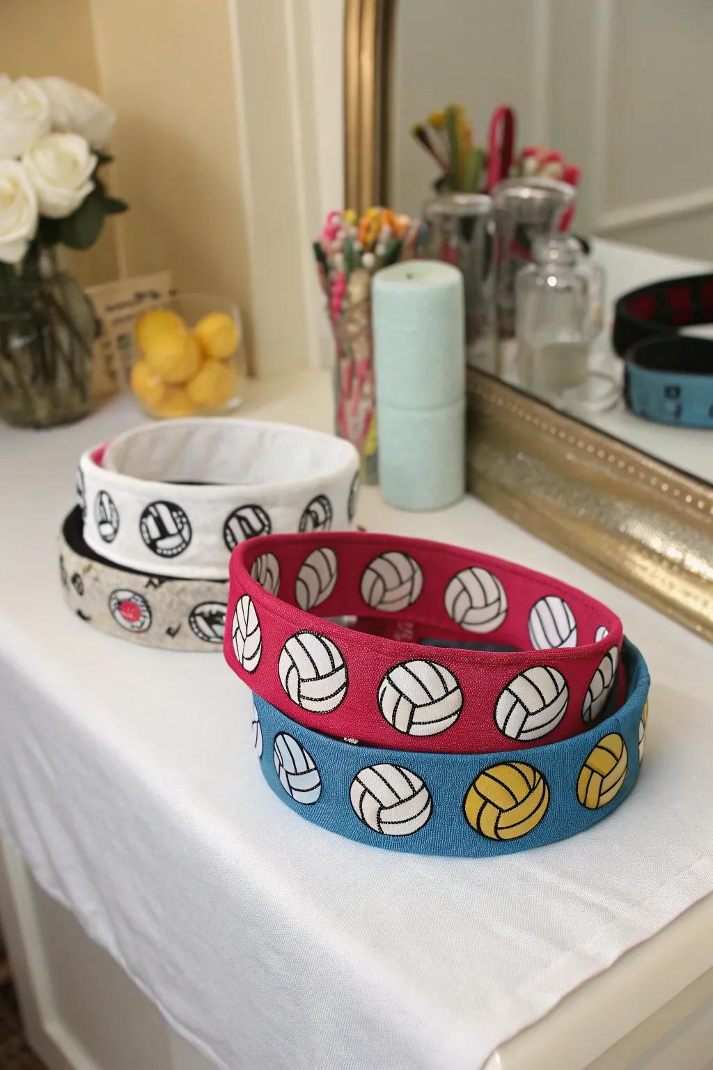 Stay stylish and practical with volleyball-themed headbands.