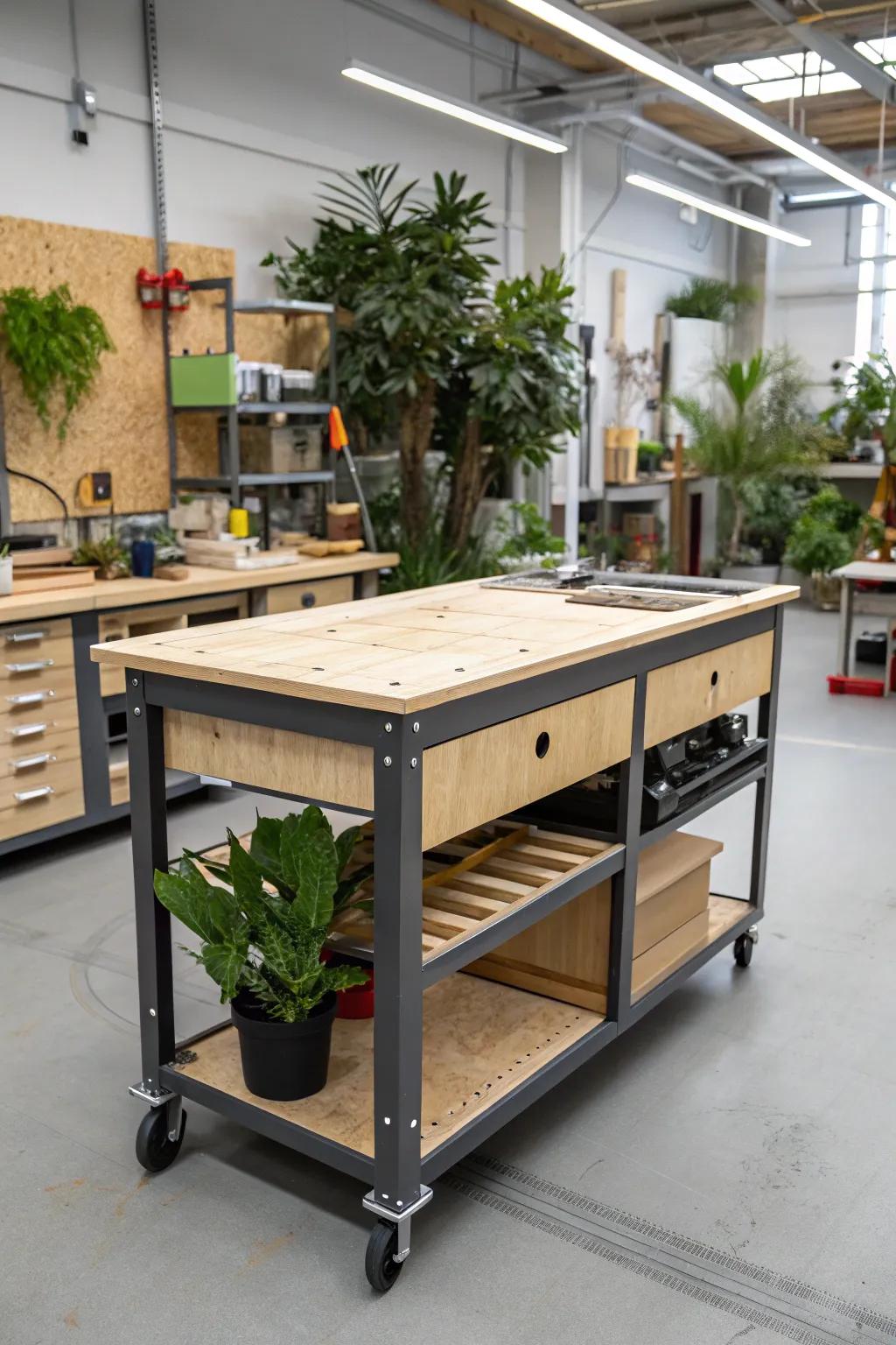 Craft sustainably with a workbench made from eco-friendly materials.