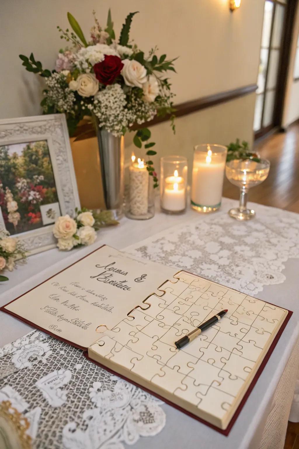 A DIY puzzle guestbook for cherished memories.