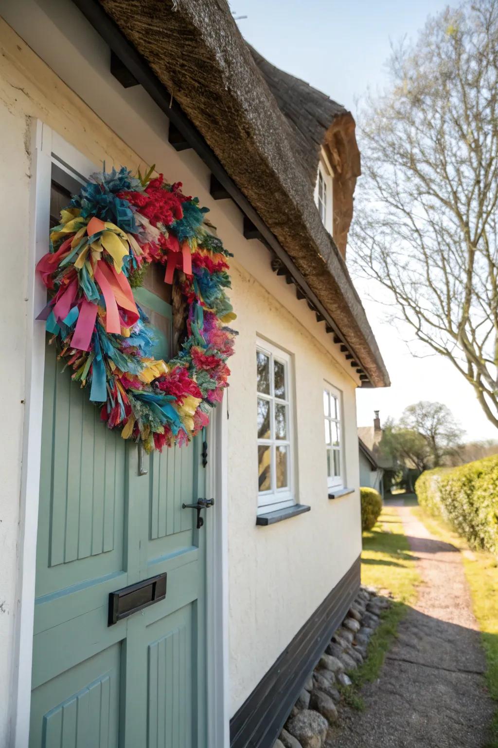 Add a cozy touch with a charming rag tie wreath.