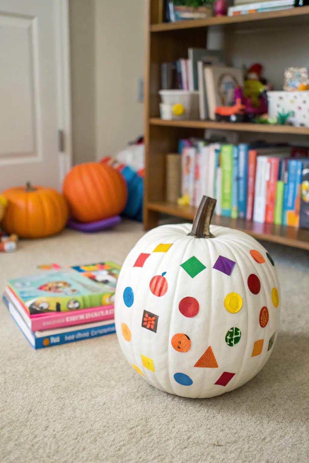 Stickers provide a fun and easy way to personalize pumpkins.