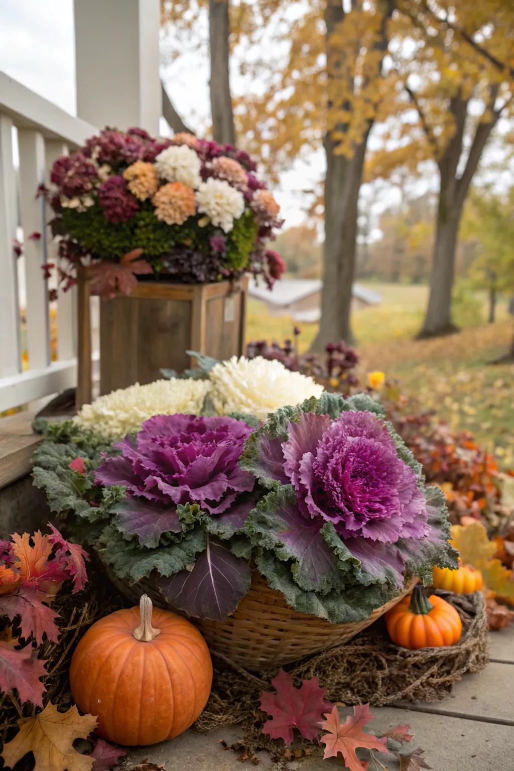 Ornamental kale adds a unique and colorful touch.