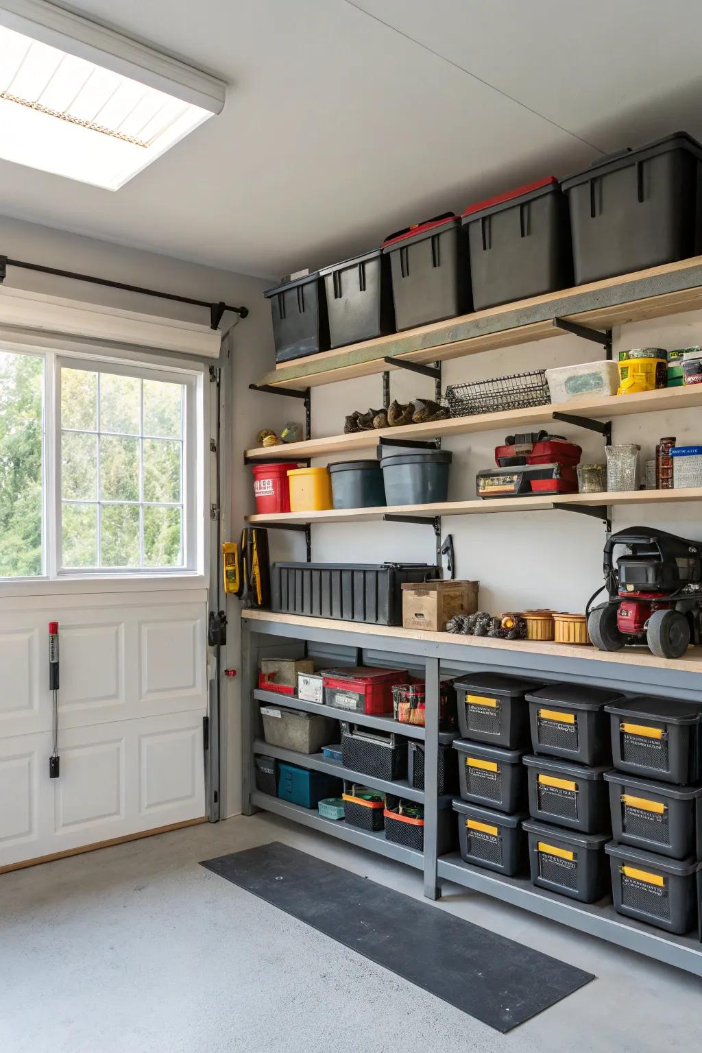 Corner shelves optimize storage in tight spaces.