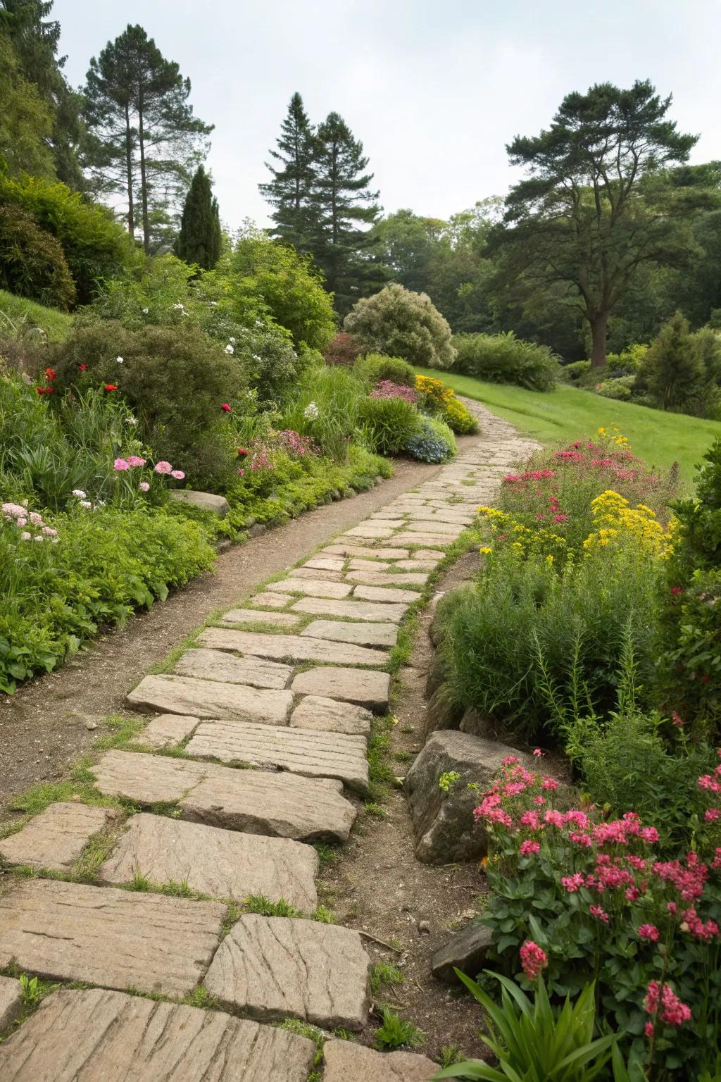 Timeless rustic stone block path.