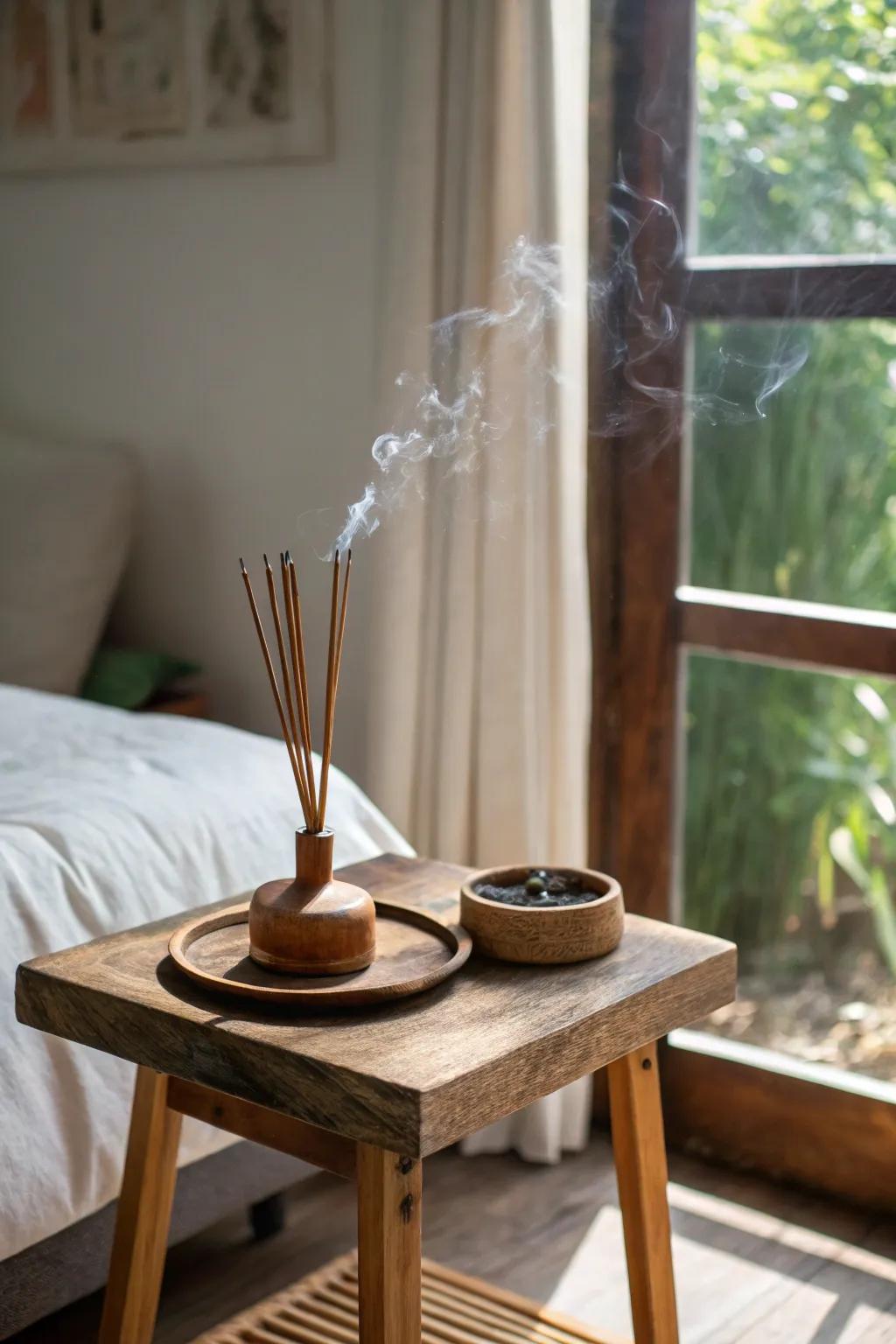 Calming incense contributes to a serene atmosphere.