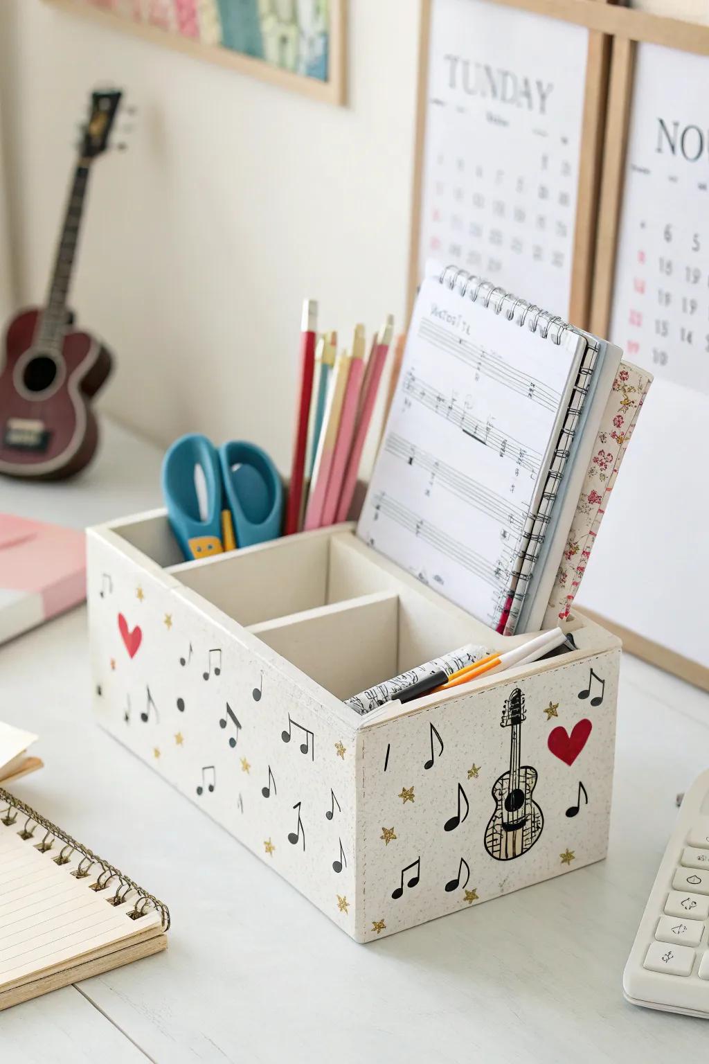 Stay organized with a music-themed desk organizer.