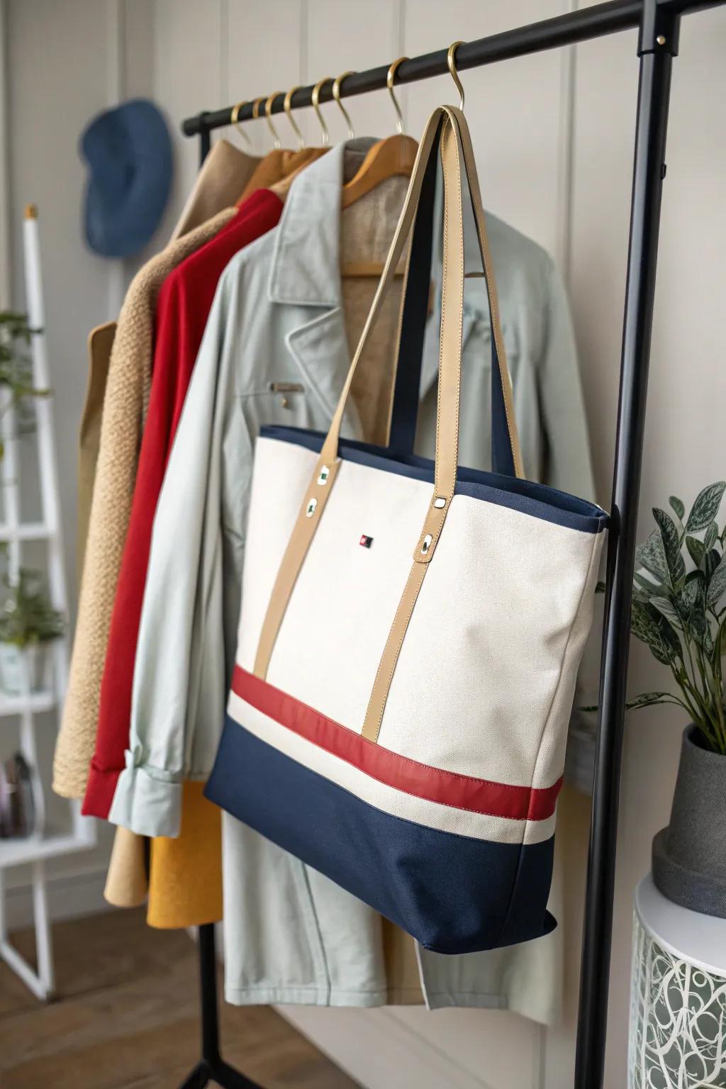 A stylish tote bag combines practicality with fashion.