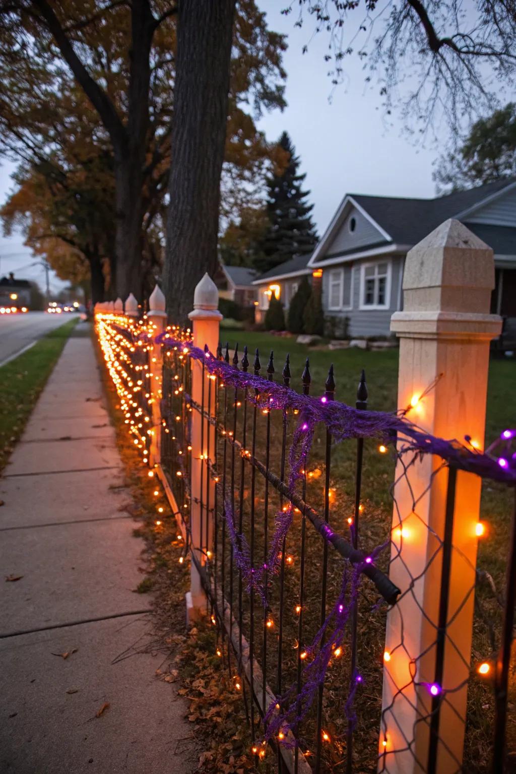 String lights give your fence an enchanting Halloween glow.