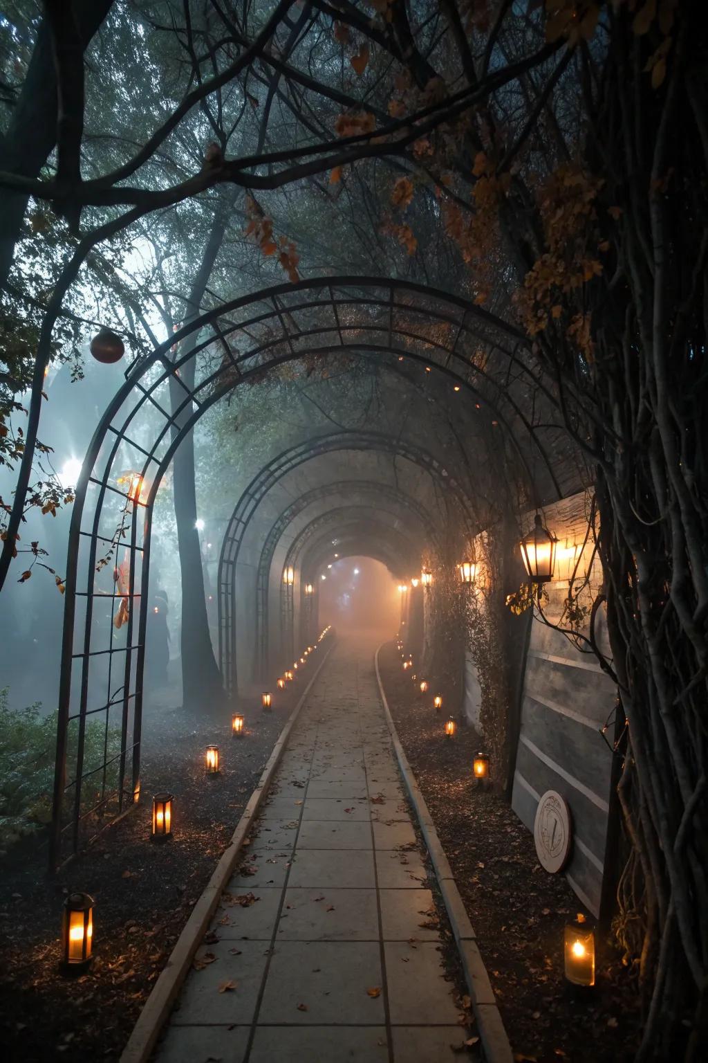 A mystical maze offers an interactive and adventurous Halloween experience.