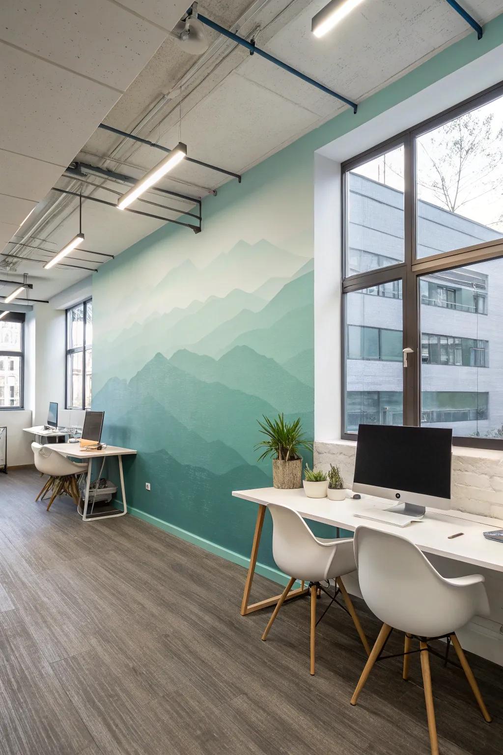 Subtle gradients maintain a calm and focused atmosphere in the office.